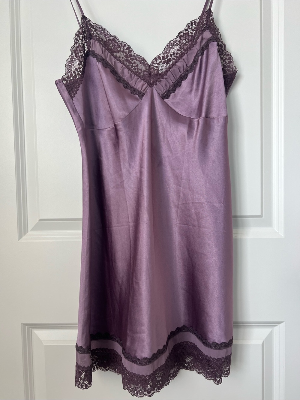 Vintage Victoria's Secret Y2K Purple Satin Lace Slip Dress Chemise Lingerie M